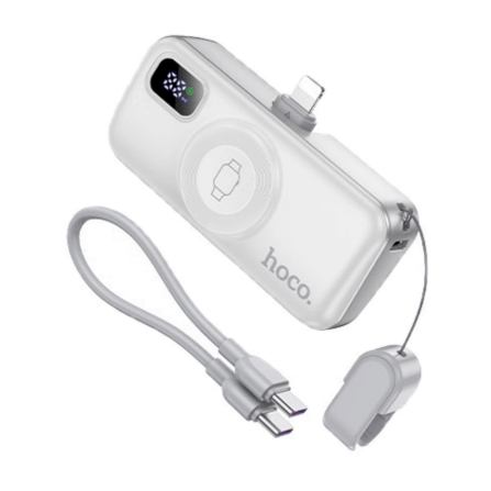 แบตสำรอง HOCO A18I 5000MAH สีขาว แบบ IOS LIGHTNING พร้อมระบบชาร์จไร้สาย APPLE WATCH และ ชาร์จเร็ว PD 20W / QC 3.0